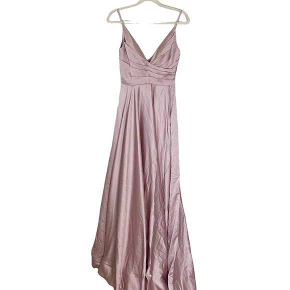 La Femme Mauve Deep V-Neck High Slit Simple Prom A-Line Gown Size 4 - Picture 2 of 6